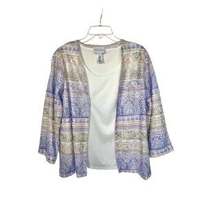 Alfred Dunner Sz Small Nantucket Purple/Gold Open Cardigan Two Piece